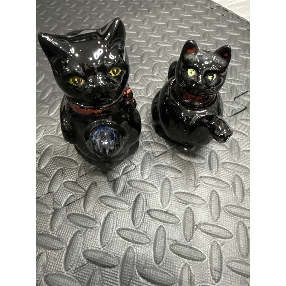 VINTAGE MCM 1950s TEAPOT SHAFFORD REDWARE BLACK CAT GREEN EYES (Lot Of 2)